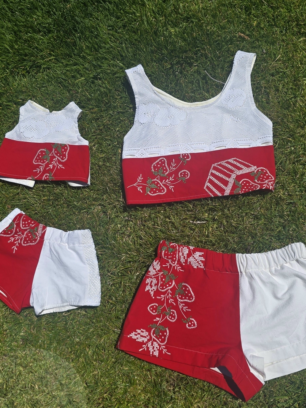 Mommy And Me Shorts Set with Strawberry Cross Stitch